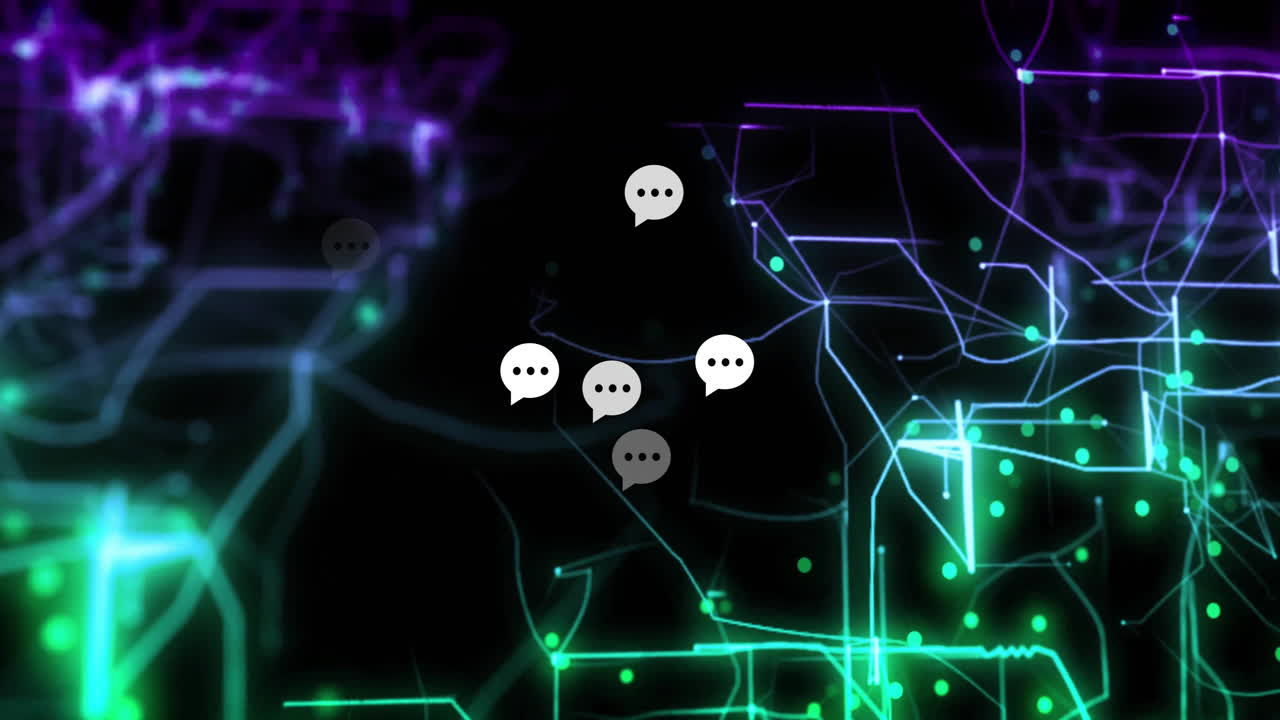 Animation of chat bubbles with glowing network lines on digital background