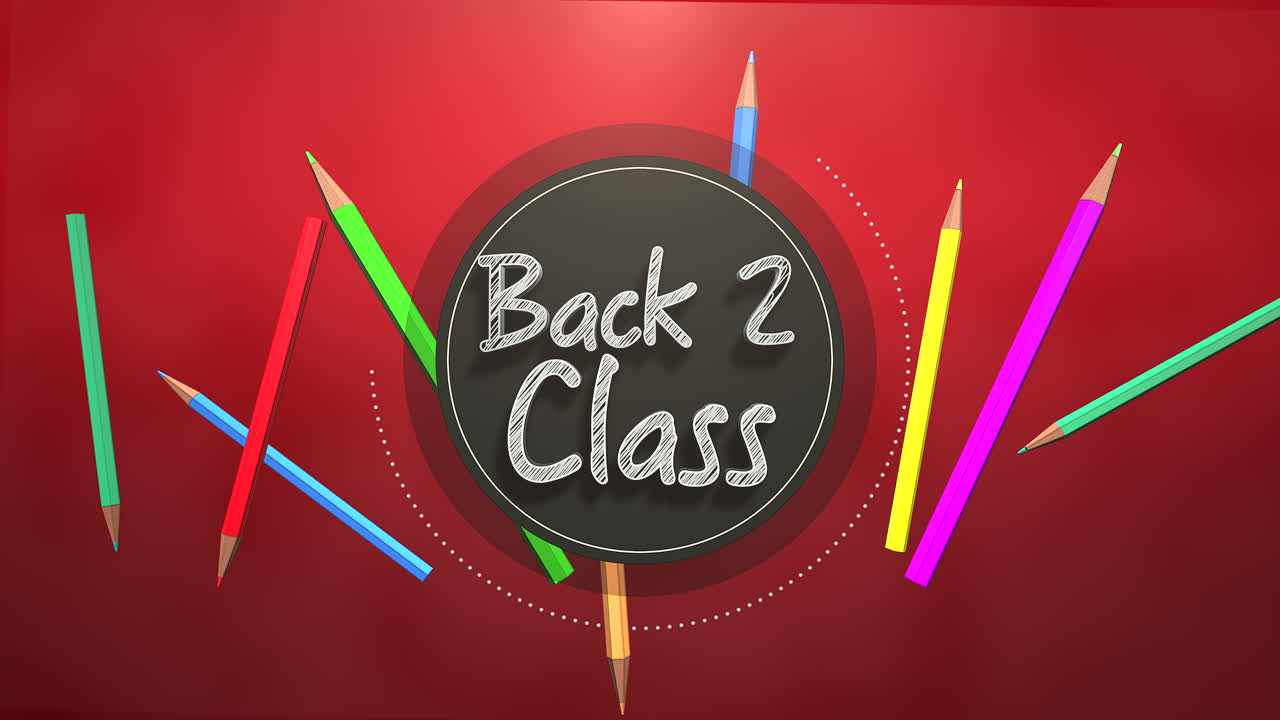 빨간색 테이블에 아이들이 다채로운 연필을 사용하는 2교시