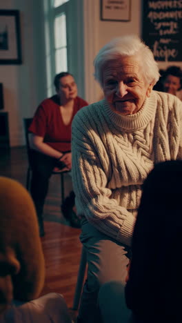 elderly woman in a support group