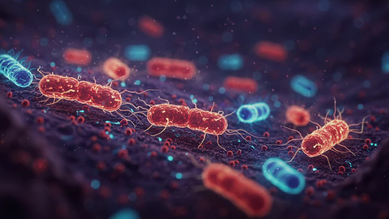 Microscopic View of Bacteria: A Stunning Visualization of Bacteria Reproducing and Interacting in a Complex Microbial Environment