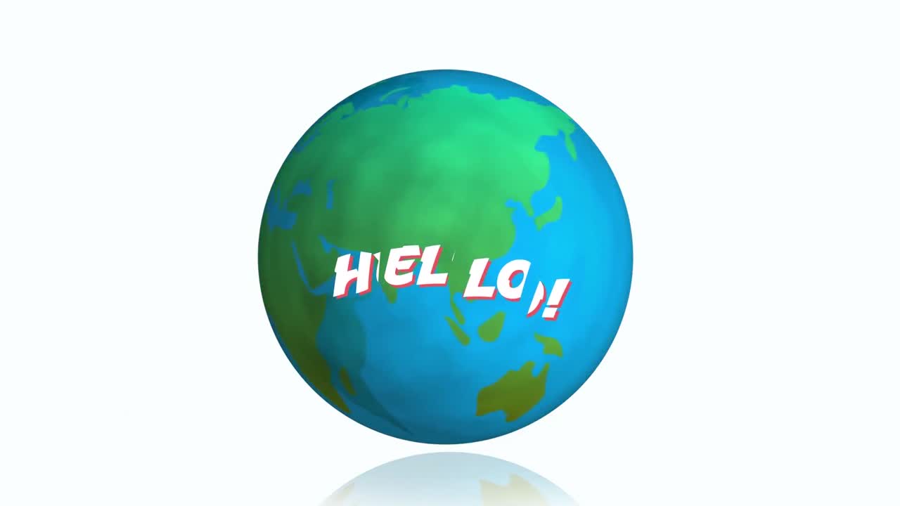 색 배경에 전 세계에 대한 안하세요 텍스트의 애니메이션