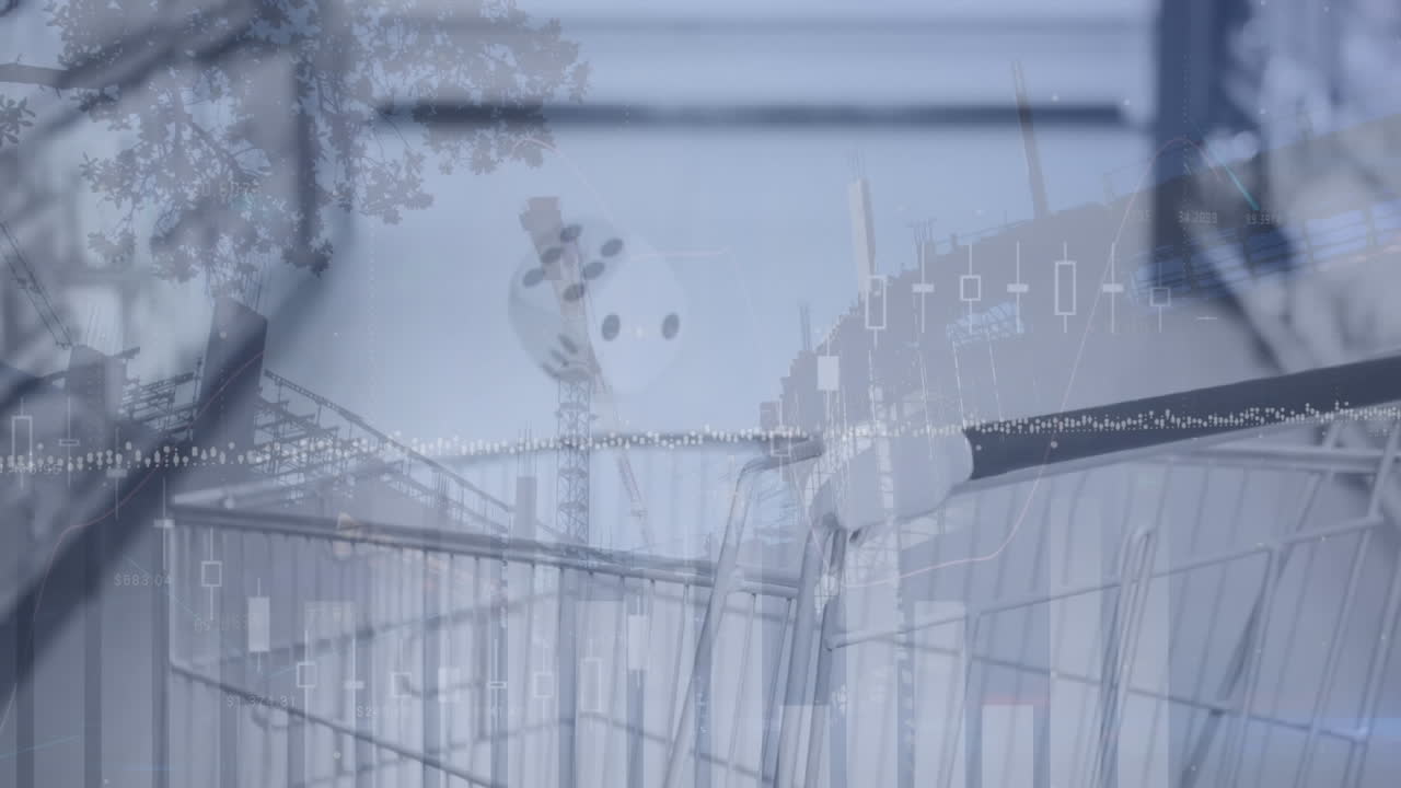 비디오는 슈퍼마켓에서 쇼핑 카트의 클로즈업에 대한 통계적 데이터 처리를 보여줍니다.