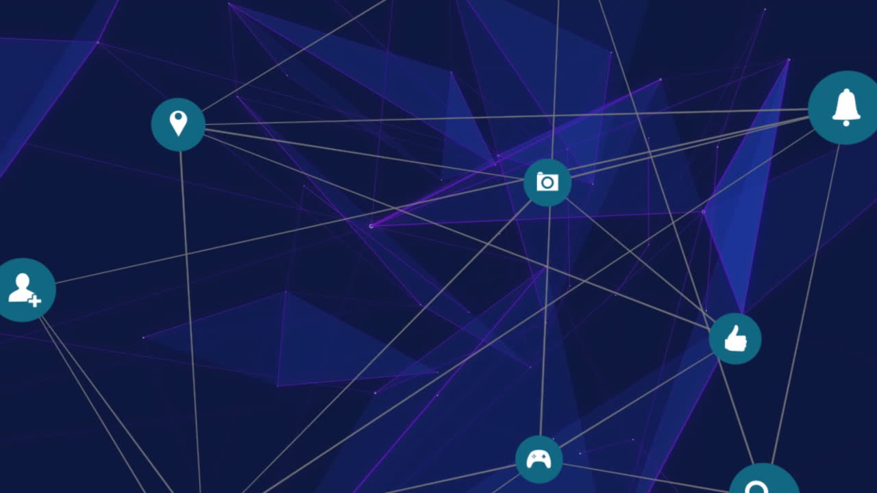 animación de la red de conexiones con iconos digitales en línea contra un fondo azul