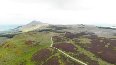 lomond hills highland drone panorama with winding road, scotland