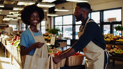 friendly service at a fresh produce market