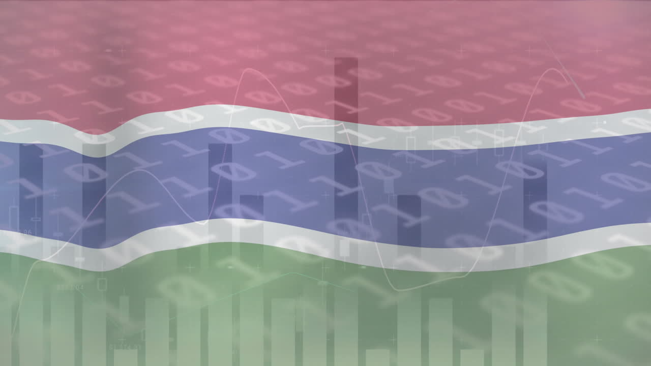 animación de la bandera de gambia sobre el procesamiento de datos en el gráfico