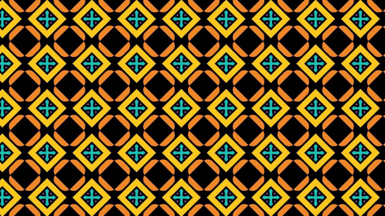 el patrón cuadrado geométrico naranja-amarillo sobre un fondo negro