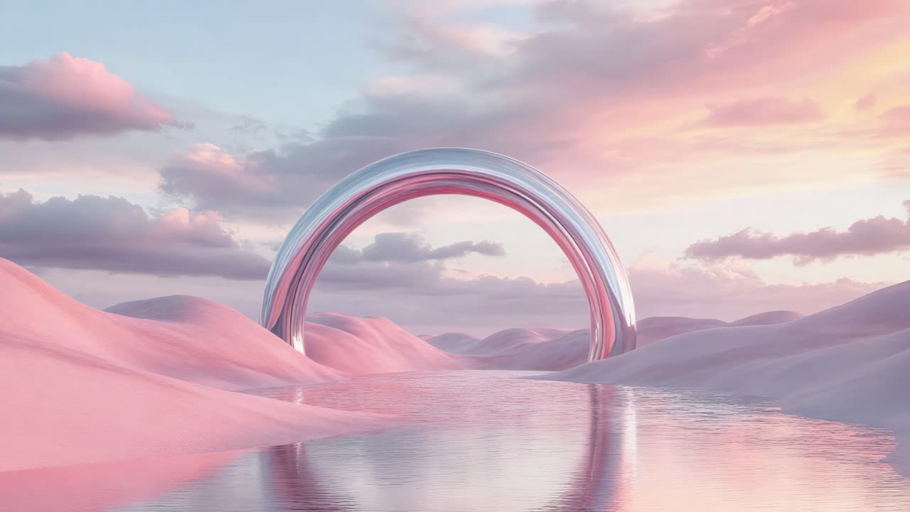 Pastel Pink Desert Landscape with Metallic Arch