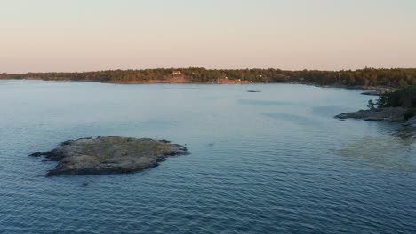 Drone-shot-of-Stockholm-archipelago-in-Sweden-during-sunset
