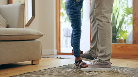 family, man and child with feet for dancing