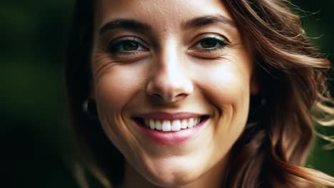 retrato en primer plano de una mujer sonriente con ojos verdes