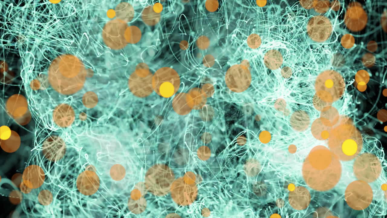 Abstract animation of white lines with orange circles on dark background