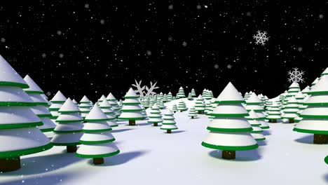 Animation-Von-Schnee,-Der-über-Tannenbäume-In-Einer-Winterlandschaft-Fällt