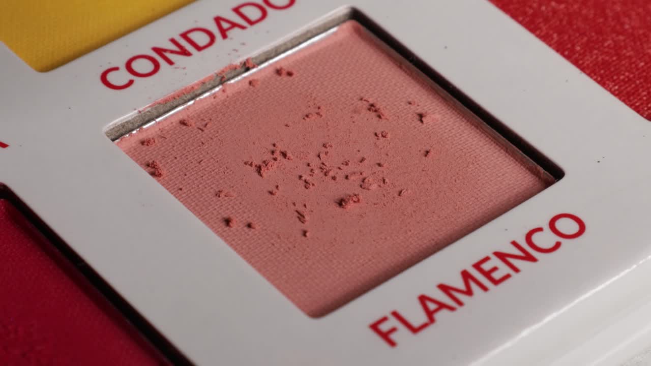 Shot of brush using eyeshadow from palette (flamenco).
