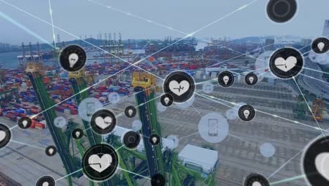 animation of networks of connections over container port