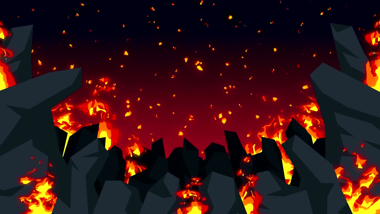 악의적 추상 애니메이션, 종말의 지옥 배경, 괴상한 야생에서 불꽃,