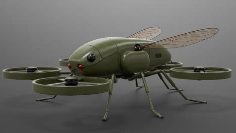 a futuristic hybrid insect drone featuring four rotors and realistic wing design, merging nature's aesthetics with advanced technology for versatile applications
