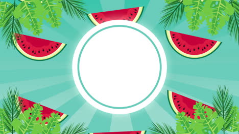 summer holiday season with circular frame and watermelons pattern