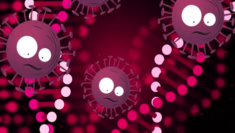 Animation-Von-DNA-Strängen-Und-Fallenden-Zellen-Auf-Dunklem-Hintergrund