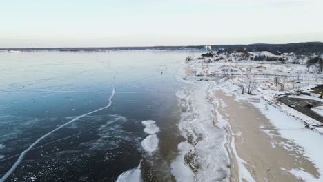 descending over muskegon lake's southern coast