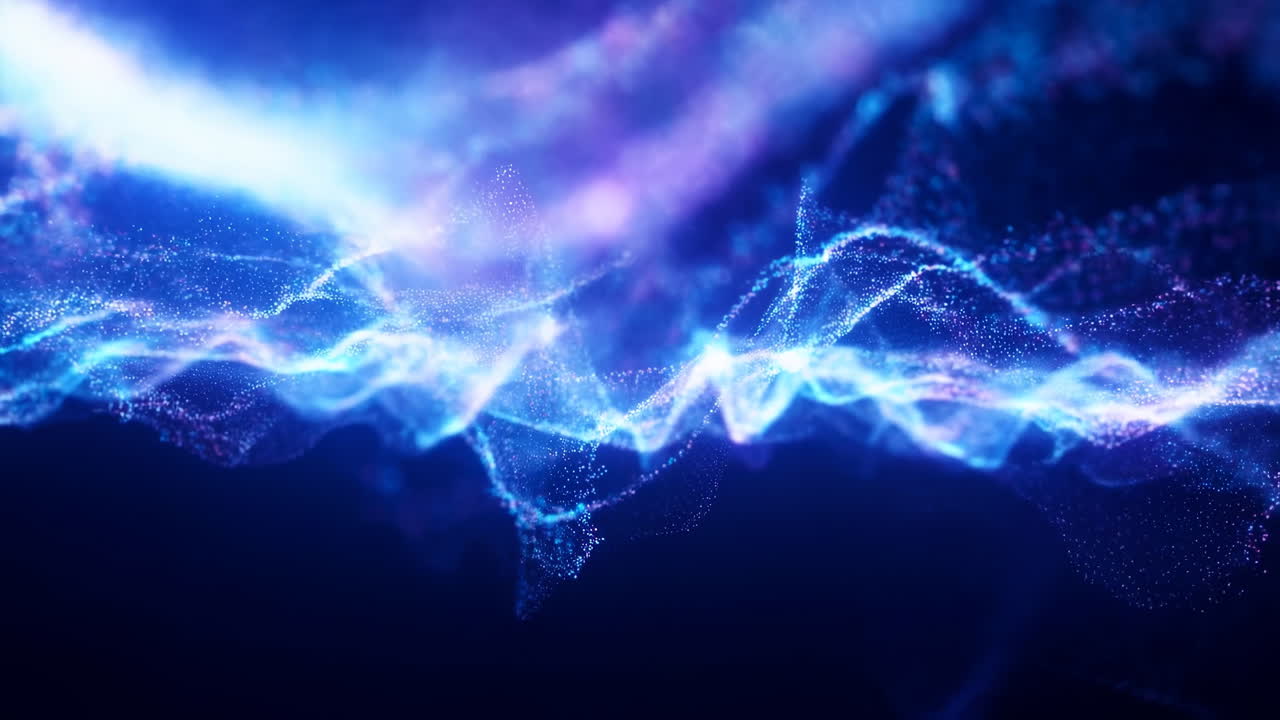 Dynamic Digital Particle Wave Flowing on Dark Background
