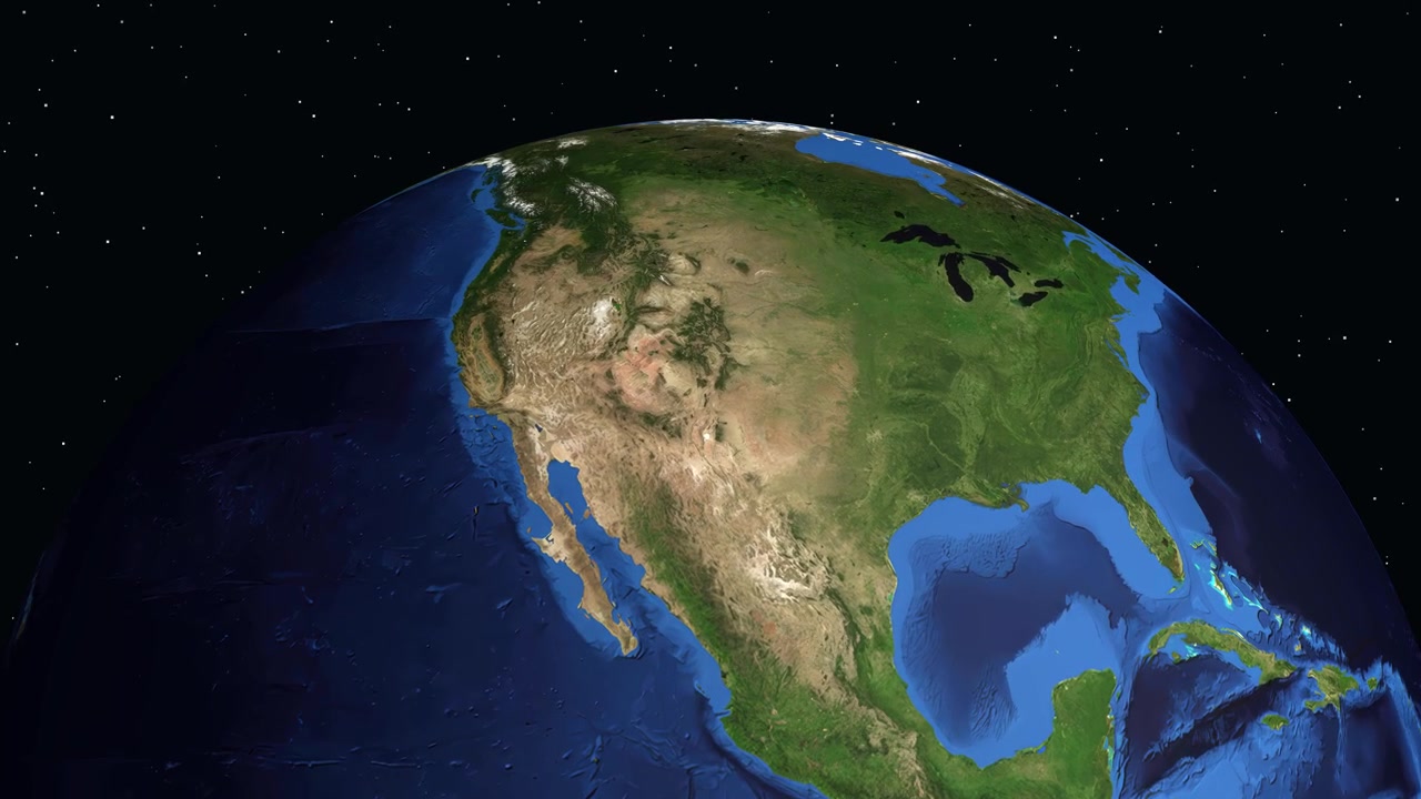 A digital animation zooms from outer space into Albuquerque, New Mexico, using satellite imagery