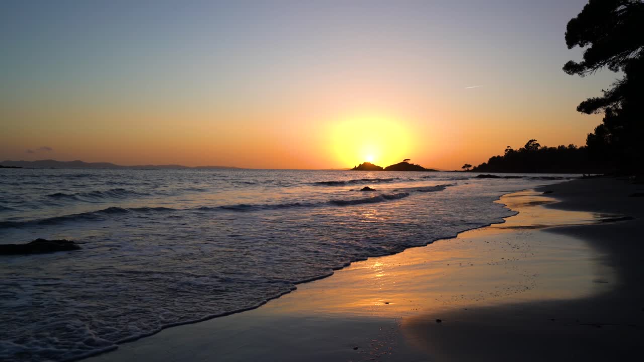 Orange sunset at the beach in the South of France