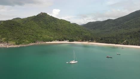 Aerial-view-of-a-yacht-anchored-at-Ko-Pha-ngan-District-Surat-Thani-Thailand-Asia