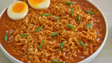 ramyeon or korean instant noodles with egg - korean food style