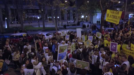 panoramic shot of people protesting because of climate change in madrid