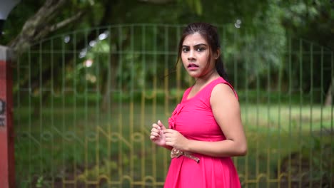 a lonely beautiful girl gets scared when she turns back and sees something scary, halloween day