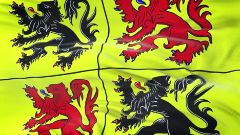 hainaut (region of belgium) flag waving in the wind with highly detailed fabric texture. seamless loop