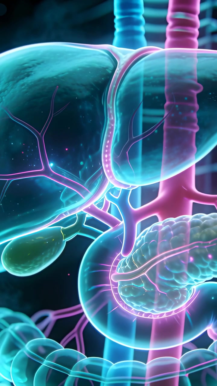 Vertical video: Showing organs pulsing and flowing after spark sliding in anatomy, showing vessels