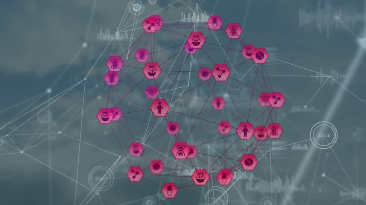 구름을 통해 연결 및 데이터 처리를 가진 지구의 애니메이션