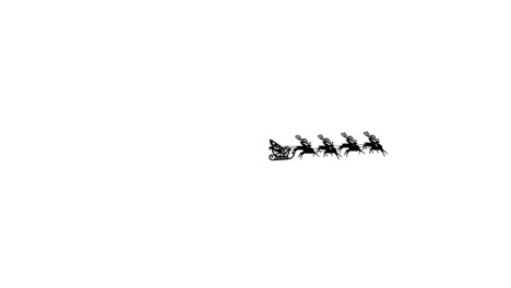 christmas animation of silhouette of santa and his reindeers flying across a white background