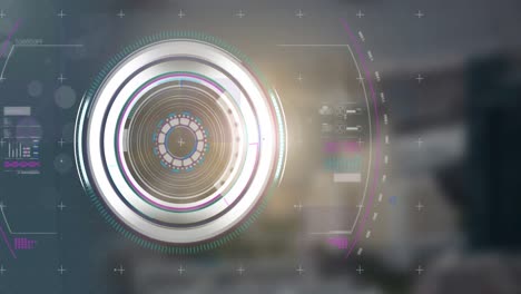 animation of data processing and scope scanning over out of focus background