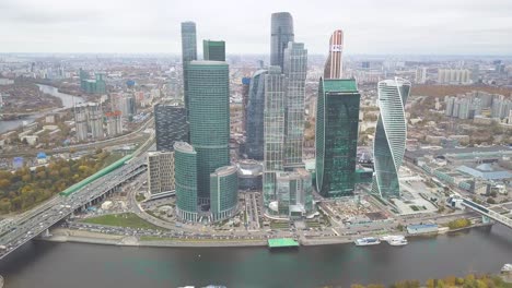 moscow city skyline aerial view