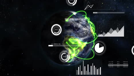 Animación-Del-Procesamiento-De-Datos-Digitales-Sobre-El-Globo-Sobre-Fondo-Negro