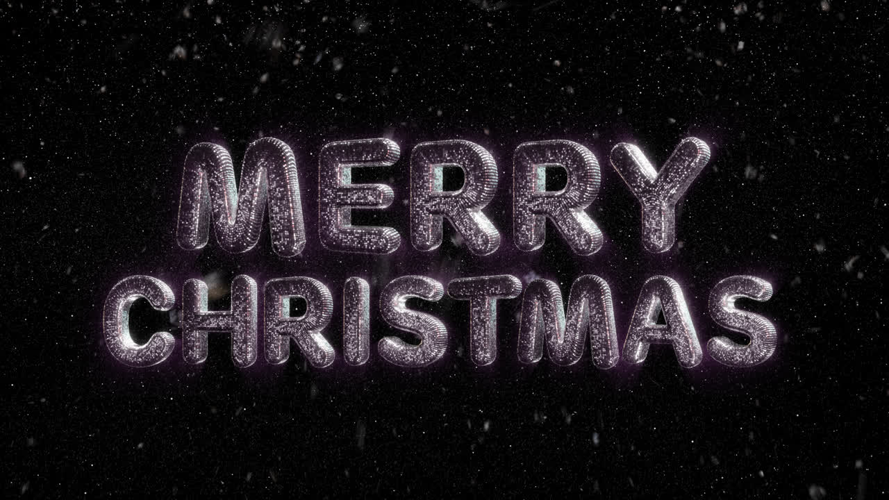 Glittering Merry Christmas Text with Falling Snowflakes
