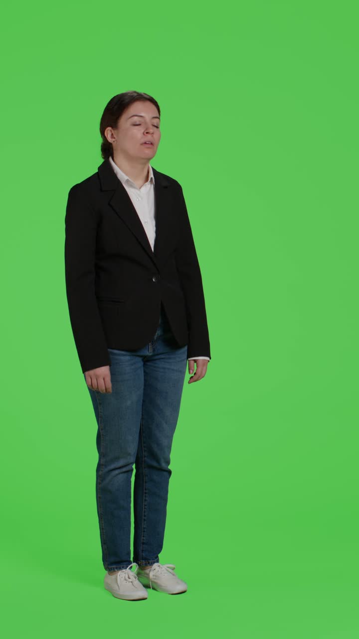 Vertical video: Side view of displeased company manager acting sad or upset