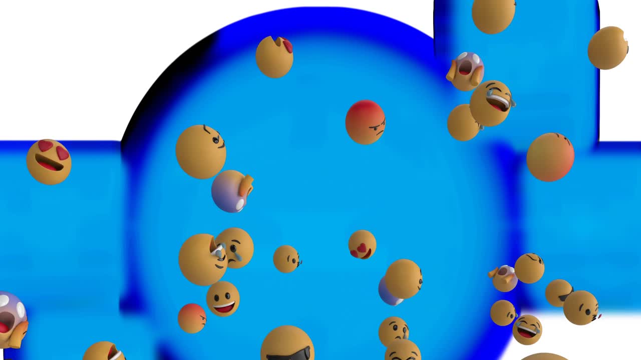 Animation of emoji icons floating on blue background