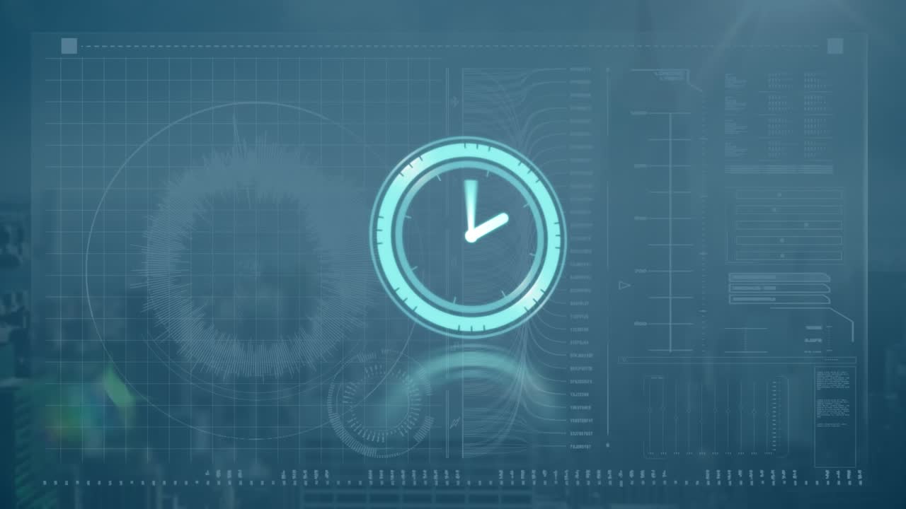 Animazione di un orologio in movimento su uno schermo con orologio