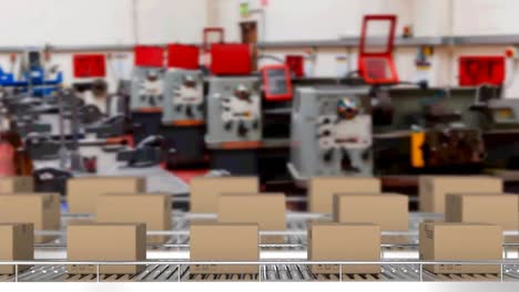 animation of cardboard boxes moving on conveyor belts in warehouse