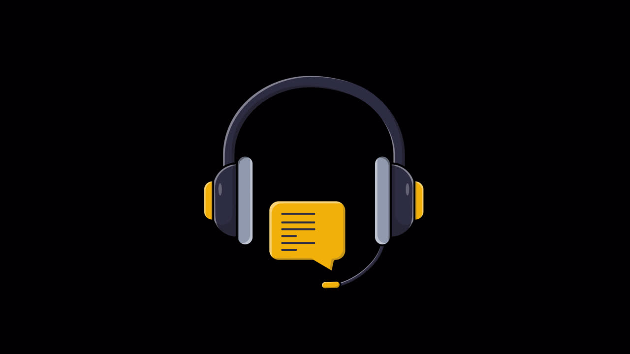 Animated Headset with Microphone and Speech Bubble Icon