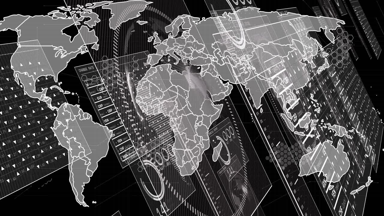 animation der datenverarbeitung über die weltkarte