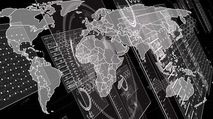 Animation of data processing over world map