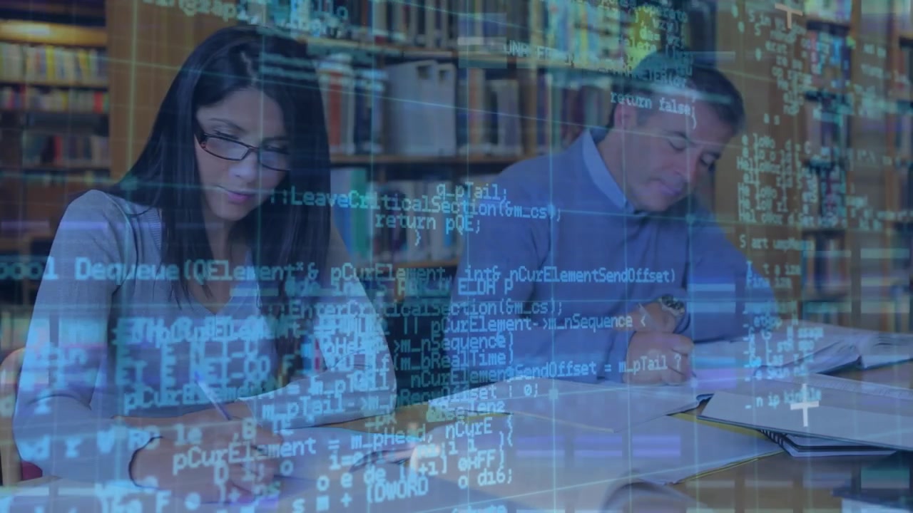 Animation of data processing over diverse business people using computer