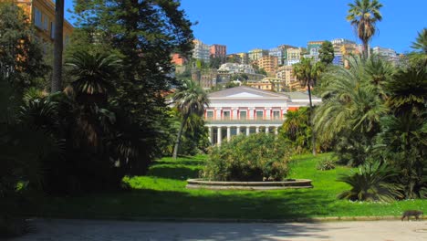 Steady-view-of-medieval-European-style-architecture-of-Villa-pignatelli-museum-in-Naples,-Italy