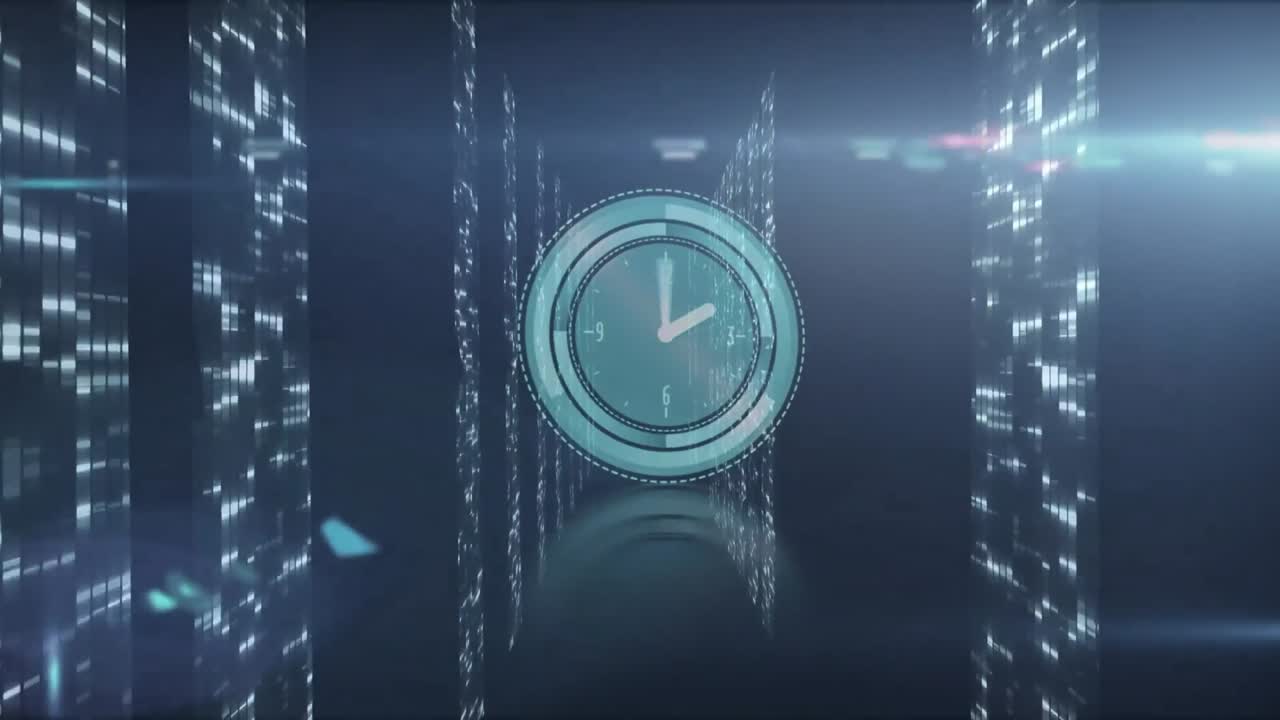 Animation of clock and data processing over computer servers