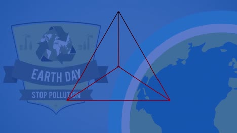 animation of red triangle over blue globe and blue background